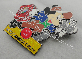 NBC Camera Crew Disney Pin Badge by Zinc Alloy, Synthetic Enamel, Black Nickel, Glitter Filled