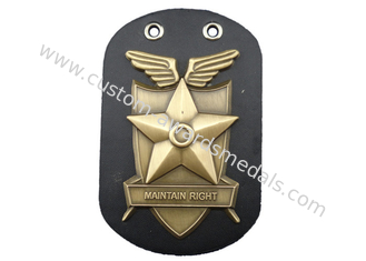 Promotional Gift Maintain Right Leather  Badge, Personalized Keychains with Antique Gold Plating and Ball Chain